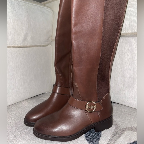 COACH Farrah Brown Wide Calf Riding Boots leather knee - Picture 4 of 5